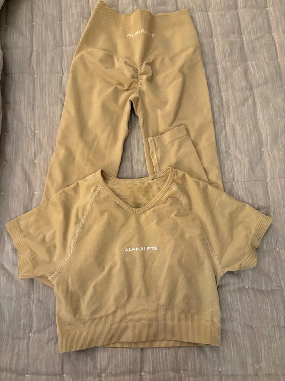 Alphalete Crop Top & High-Waist Leggings Set - Beige TOP IS XS